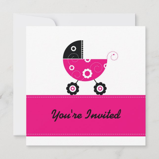 Invitación Baby Shower de Buggie Rosado (Anverso)