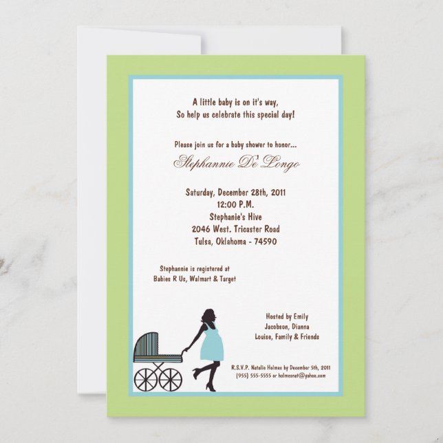 Invitación Baby Shower de Buggie verde ligero (Anverso)