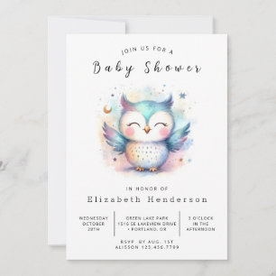 Invitación Baby Shower de búho acuarela clásico