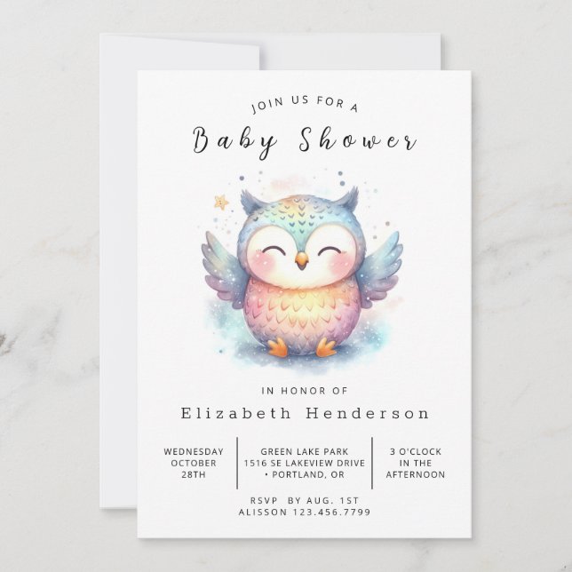 Invitación Baby Shower de búho bohemian en línea (Anverso)
