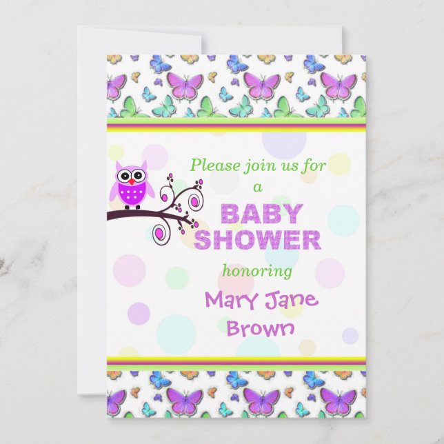 Invitación Baby Shower de búho Bonito (Anverso)