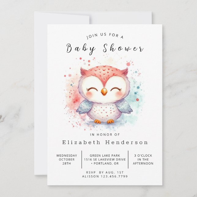 Invitación Baby Shower de búho de acuarela bohemiana (Anverso)