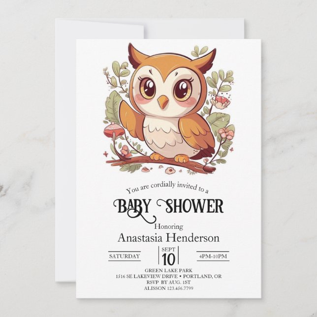 Invitación Baby Shower de búho de Bonito mágico (Anverso)