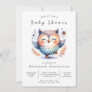 Invitación Baby Shower de búho digital acuarela
