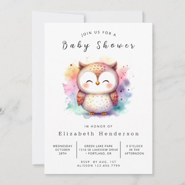 Invitación Baby Shower de búho digital bohemio (Anverso)