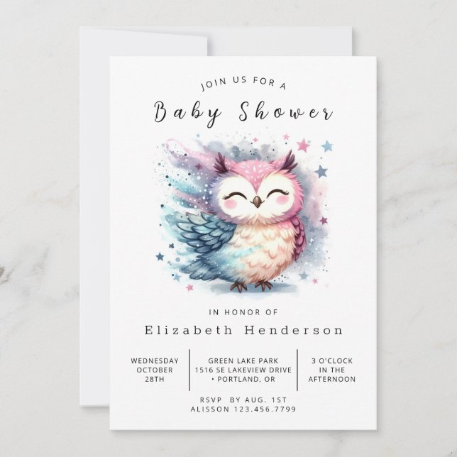 Invitación Baby Shower de búho digital clásico (Anverso)