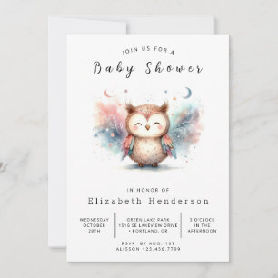 Invitación Baby Shower de búho digital forestal