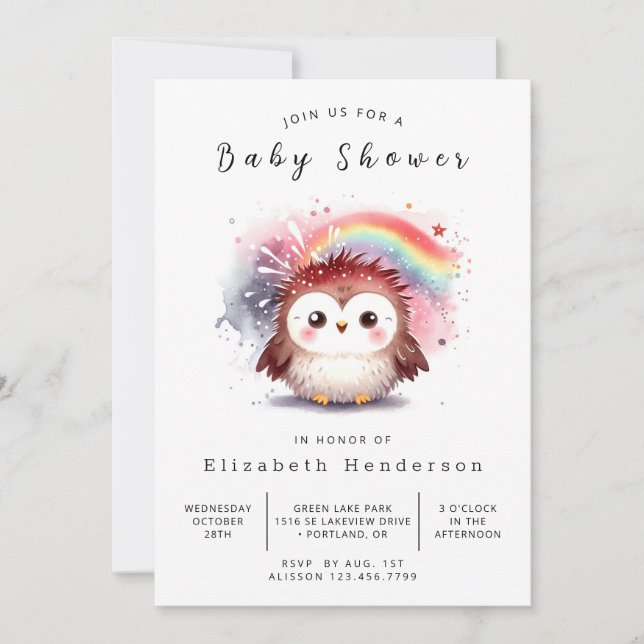 Invitación Baby Shower de búho digital moderno (Anverso)