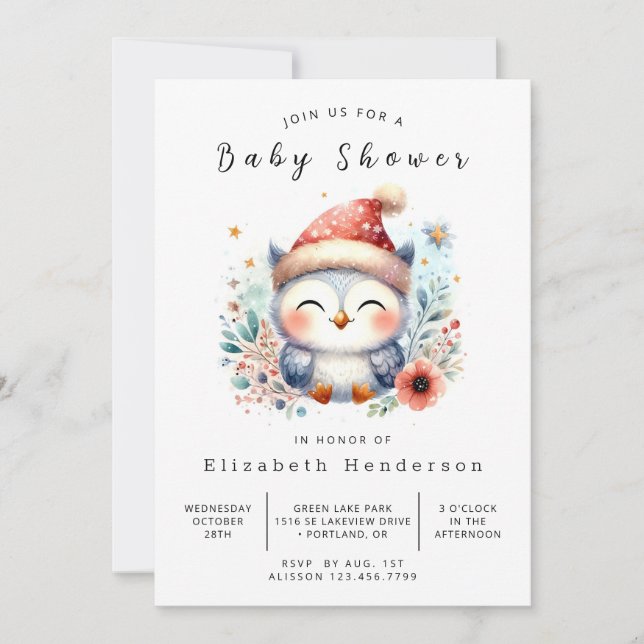 Invitación Baby Shower de búho editable clásico (Anverso)