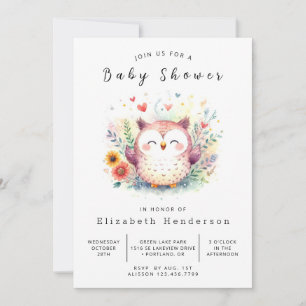 Invitación Baby Shower de búho editable en bosque