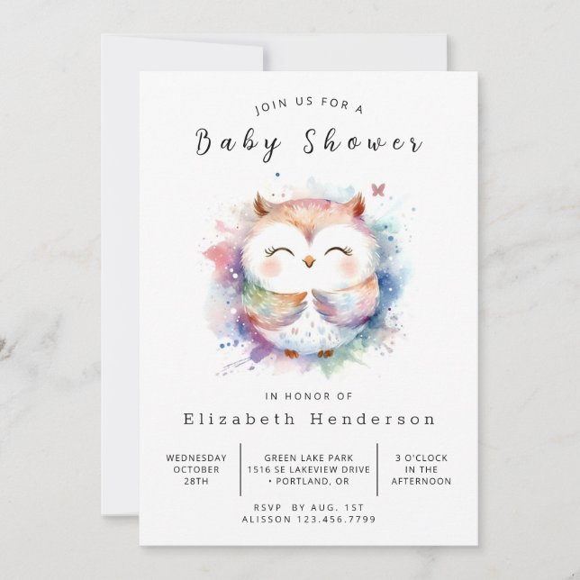 Invitación Baby Shower de búho editable ruso (Anverso)