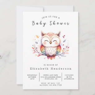 Invitación Baby Shower de búho elegante clásico
