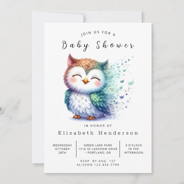 Invitación Baby Shower de búho en línea clásico (Anverso)