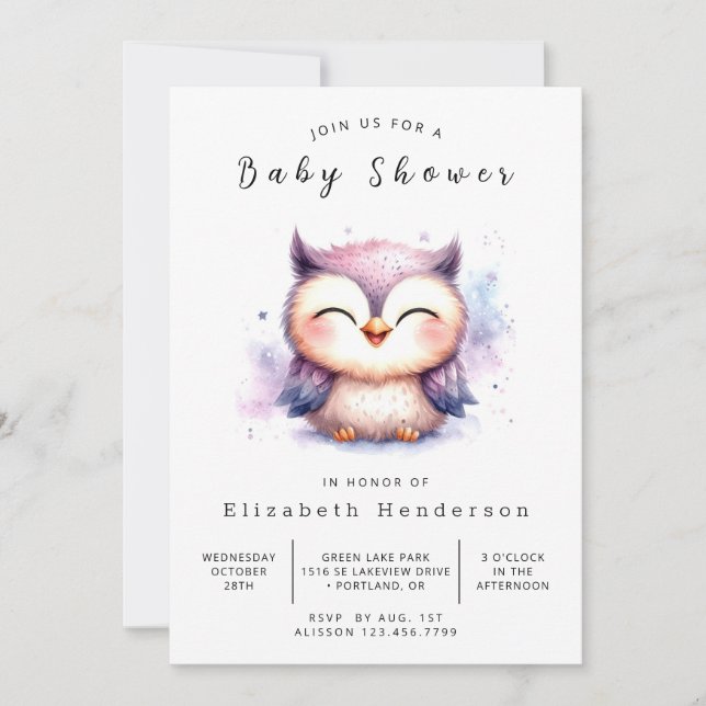 Invitación Baby Shower de Búho en línea de bosque (Anverso)