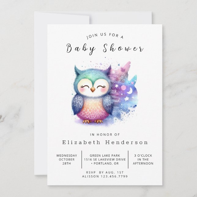Invitación Baby Shower de búho imprimible clásico (Anverso)