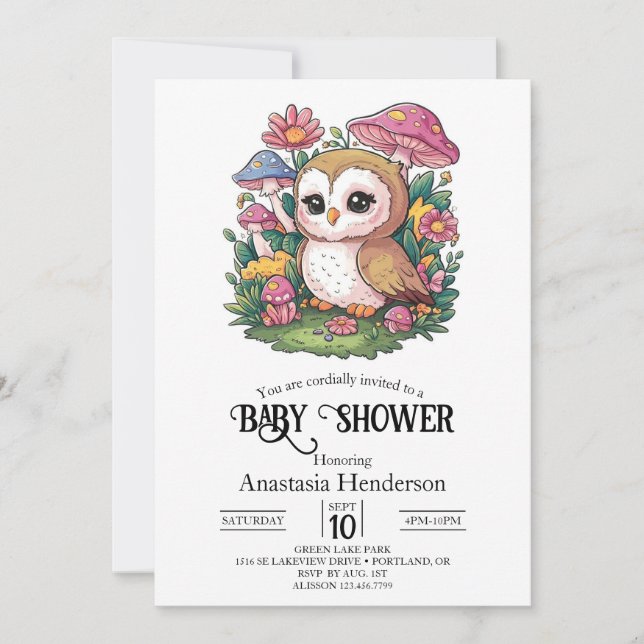 Invitación Baby Shower de búho mágico encantado (Anverso)