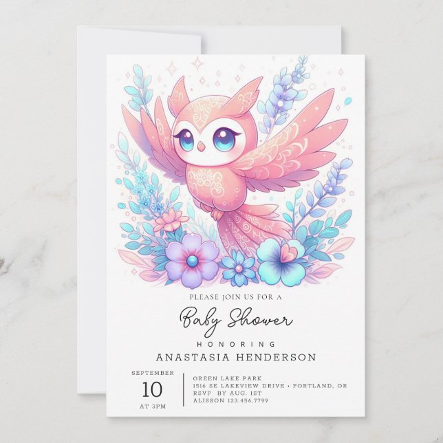 Invitación Baby Shower de búho minimalista (Anverso)