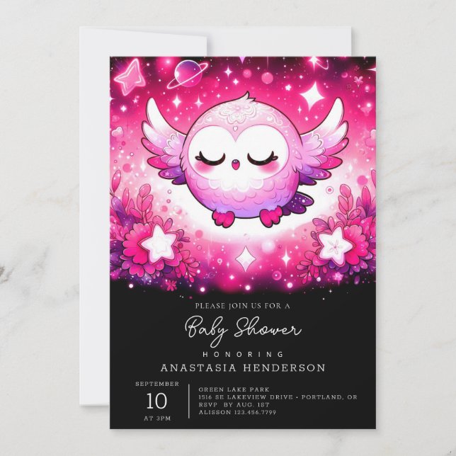 Invitación Baby Shower de búho moderno (Anverso)