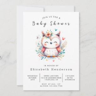 Invitación Baby Shower de búho moderno de moda