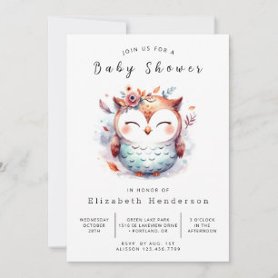 Invitación Baby Shower de búho modificable de la naturaleza