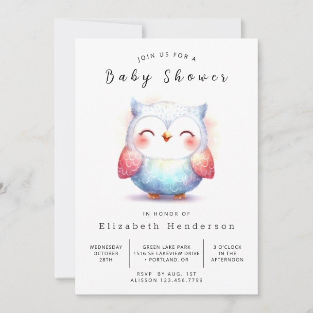Invitación Baby Shower de búho ruso bohemio (Anverso)