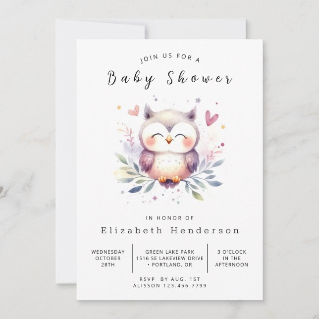 Invitación Baby Shower de búho ruso en línea (Anverso)