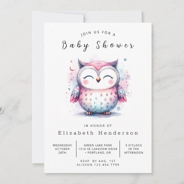 Invitación Baby Shower de búho simple en línea (Anverso)