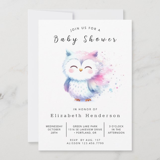 Invitación Baby Shower de búho único clásico (Anverso)