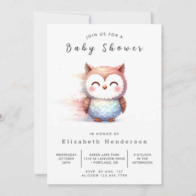 Invitación Baby Shower de búho Whimsy clásico (Anverso)