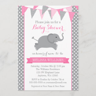 Invitación Baby Shower de Bungalows de dot de polka gris rosa