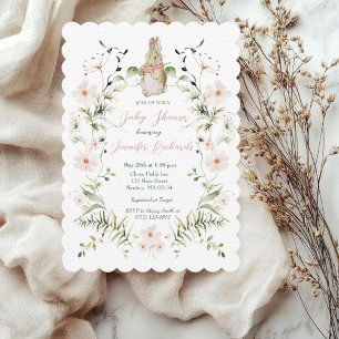 Invitación Baby Shower de Bunny Bebé Floral Plateado