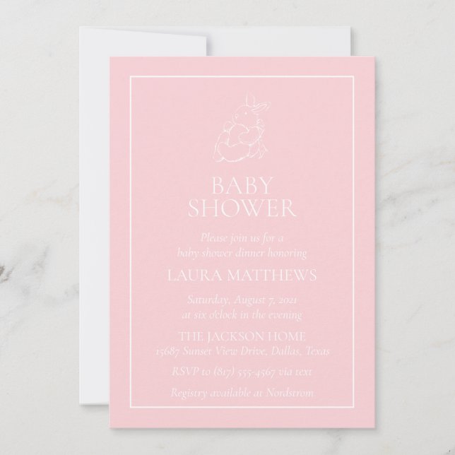 Invitación Baby Shower de Bunny blanco vintage (Anverso)