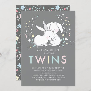 Invitación Baby Shower de Bunny Love TWINS
