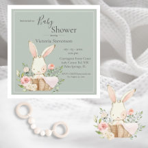 Invitación Baby Shower de Bunny Rabbit Sage Green