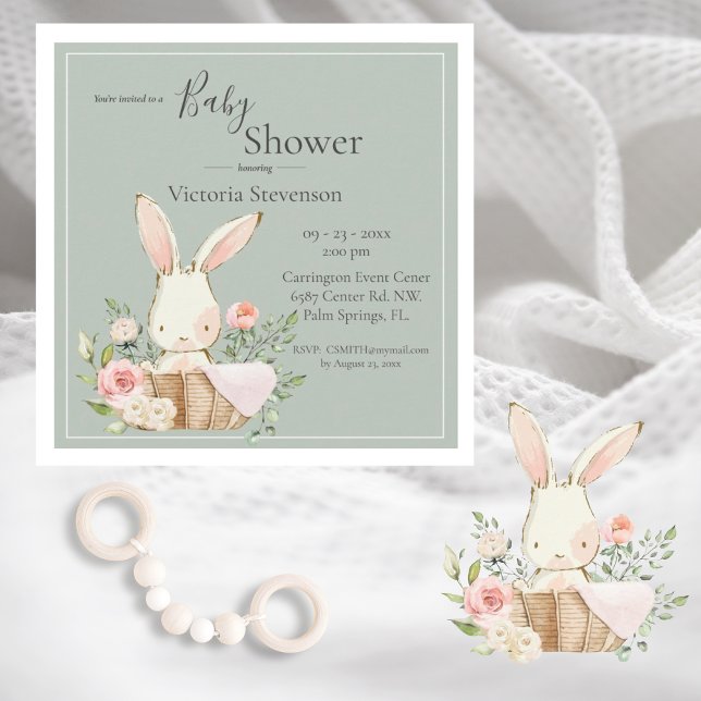 Invitación Baby Shower de Bunny Rabbit Sage Green (Subido por el creador)
