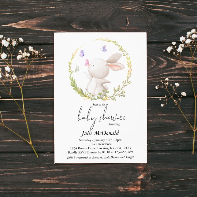 Invitación Baby Shower de Bunny y Butterflies minimalistas (Subido por el creador)