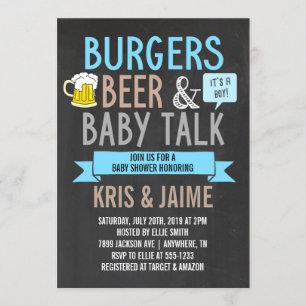 Invitación Baby Shower de Burgers Beer & Baby Talk Boy