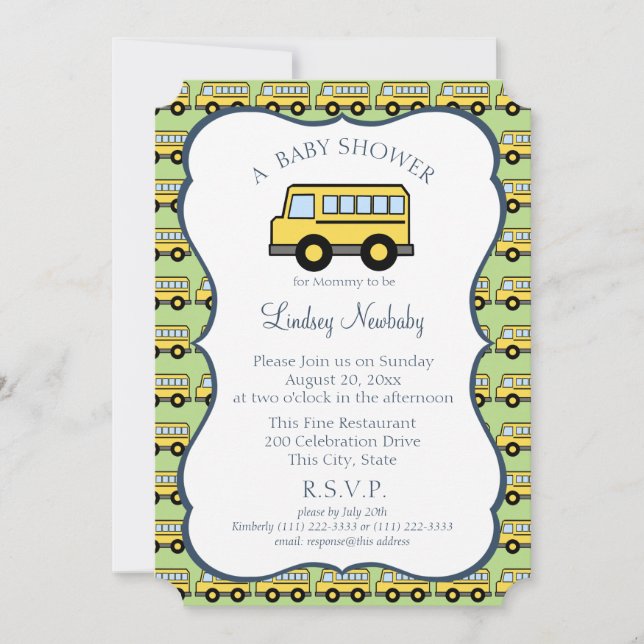 Invitación Baby Shower de bus escolar (Anverso)