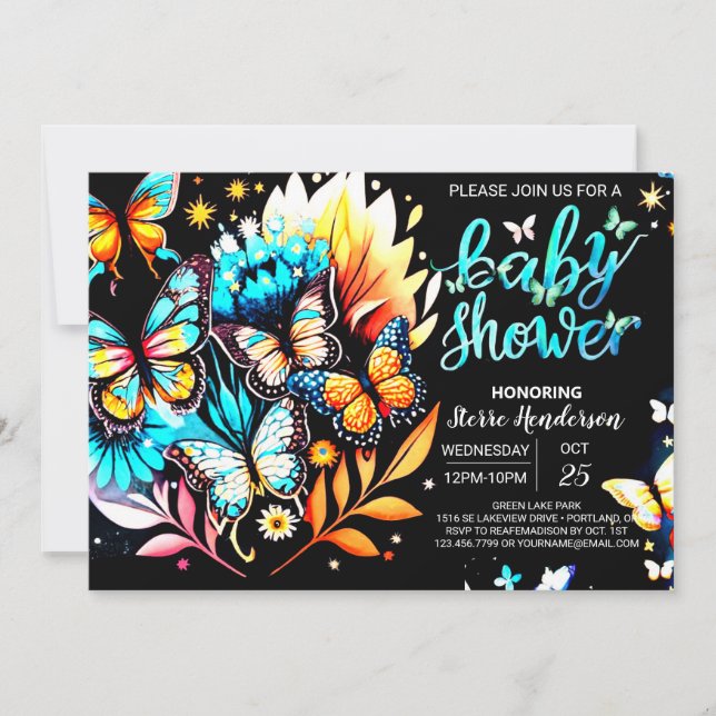Invitación Baby Shower de Butterfly Digital Boy encantado (Anverso)
