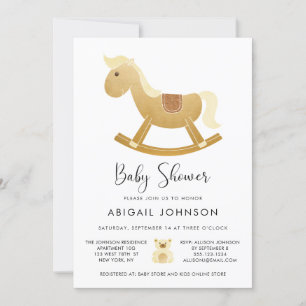 Invitación Baby Shower de caballo de rock retro dorado unisex