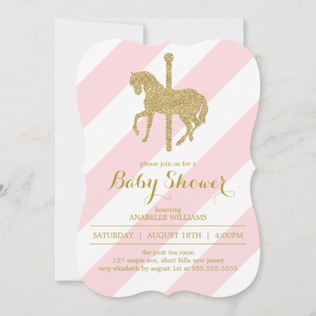 Invitación Baby Shower de caballo rosado (Anverso)