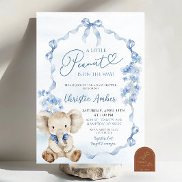 Invitación Baby Shower de cacahuete azul elefante