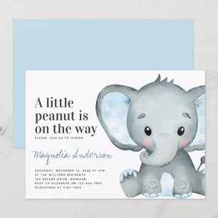 Invitación Baby Shower de cacahuete de elefante azul