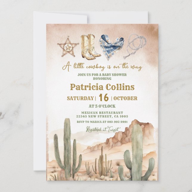 Invitación Baby Shower de Cactus exitoso del desierto ruso (Anverso)
