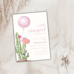 Invitación Baby Shower de Cactus Occidental Rosa Balloon Cowg