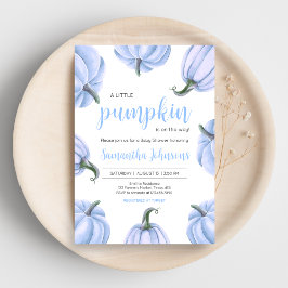Invitación Baby Shower de caída de calabaza azul minimalista