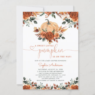 Invitación Baby Shower de caída de calabaza floral Naranja qu