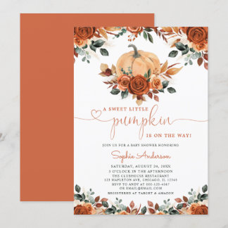 Invitación Baby Shower de caída de calabaza floral Naranja qu