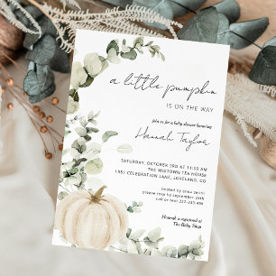 Invitación Baby Shower de caída de eucalipto de calabaza blan