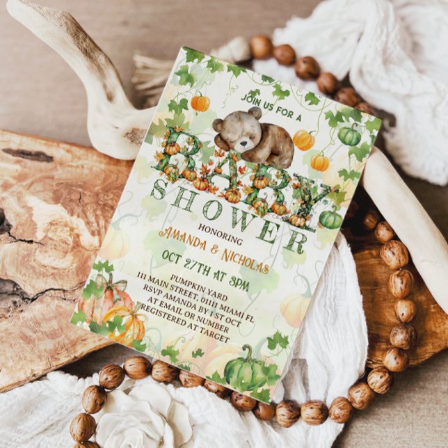 Invitación Baby Shower de caída de la calabaza del oso (Subido por el creador)